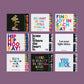 Nine colorful match books with encouraging quotes aligned in a 3 by 3 pattern.